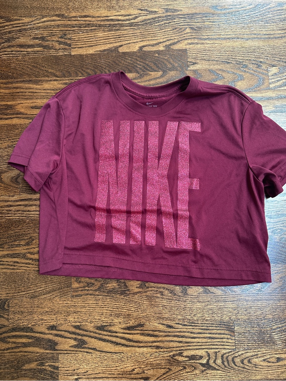 Nike Women's Burgundy Crop Top with Glitter Logo